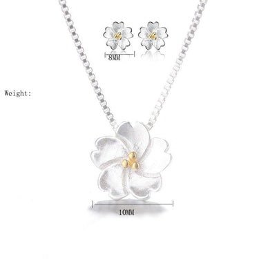 THAI SILVER Plumeria FLOWER Necklace + Earrings SET